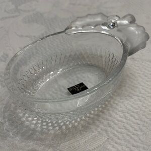 Crystal Candy Dish with Frosted Holly Accent by Studio Nova, Japan